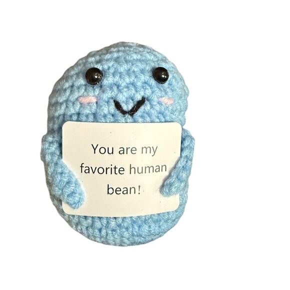 Unbranded Other - Handmade Crochet Blue Bean Doll with Inspirational Message Card